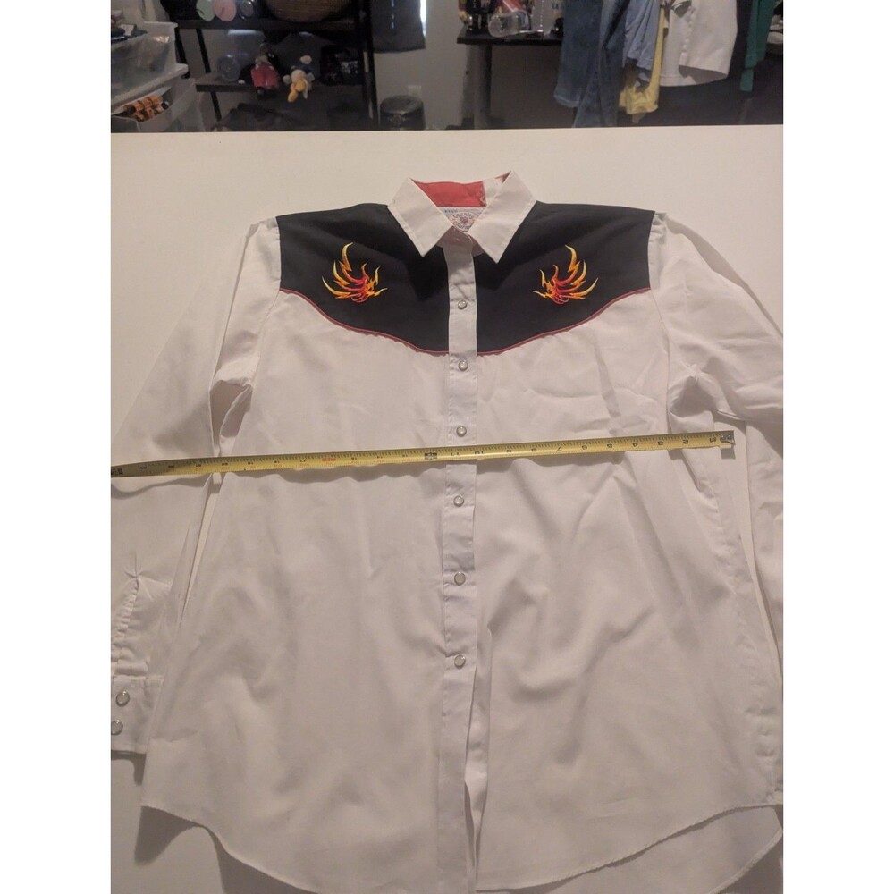 ELY COUNTRY CHARMERS  womens L BLAZE WHITE western shirt pearlized snaps EUC - Picture 4 of 6